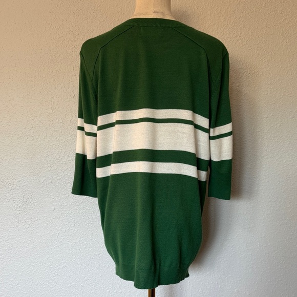 Mer Sea Court Green & White Striped Short Sleeve Crew Neck Sweater size XL - Picture 6 of 12